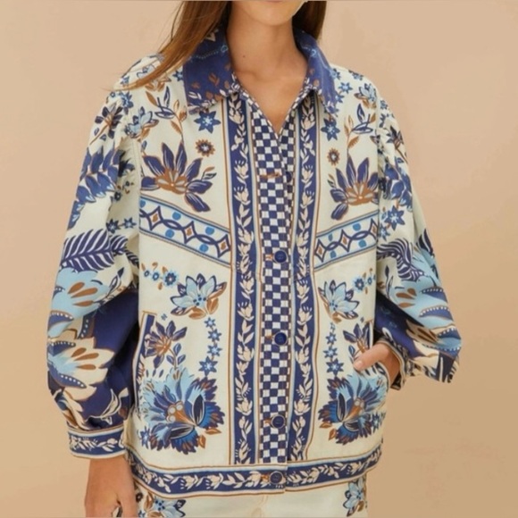 Farm Rio Blue Ana Tapestry Tropical Jacket - Size XL - NWT - Picture 1 of 15